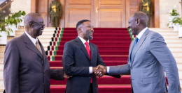 File image of Mbeere North MP Leo Wamuthende, ODM leader Oburu Oginga, and President William Ruto.